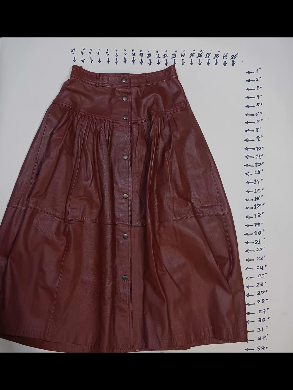 Brown 80s Leather A-Line Midi Skirt